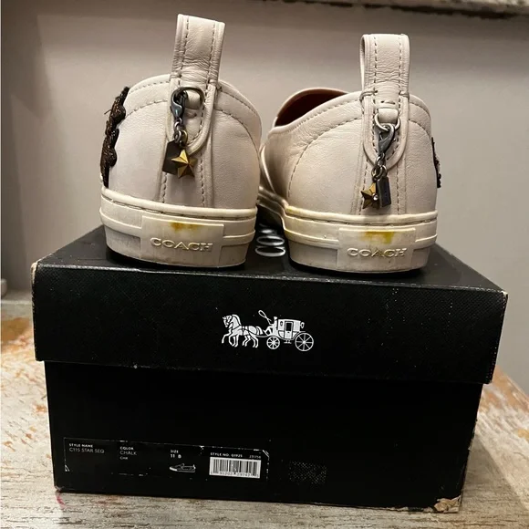 Coach Women’s Sz 11 White Leather Slip On Sneakers Star Embellishment Sequin - Picture 10 of 12
